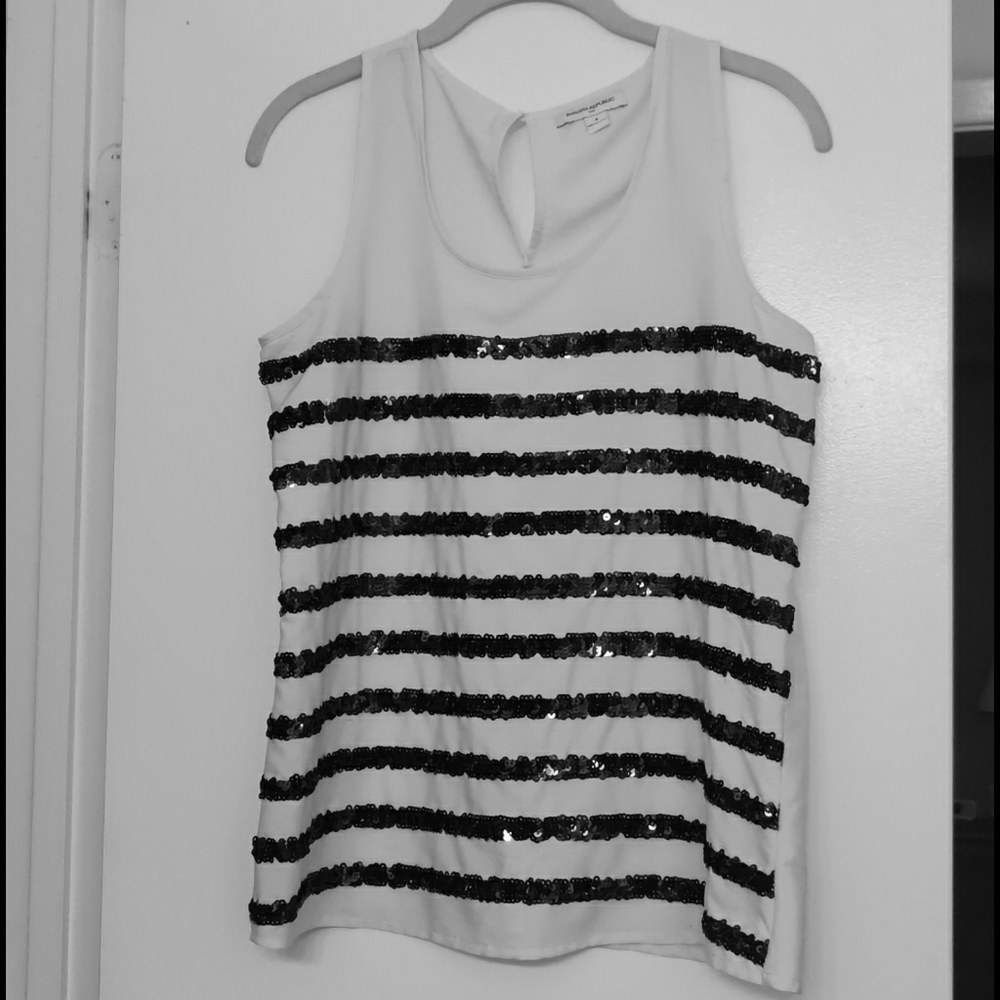 Off-white tank with sequin stripes